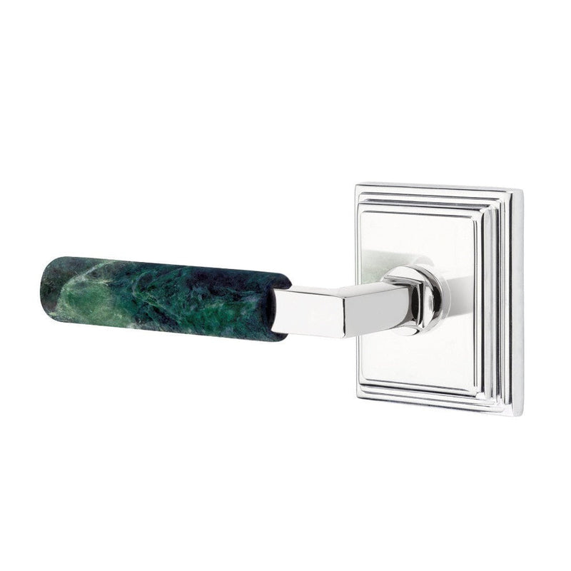 Emtek Select L-Square Green Marble Lever with Wilshire Rosette in Polished Chrome finish