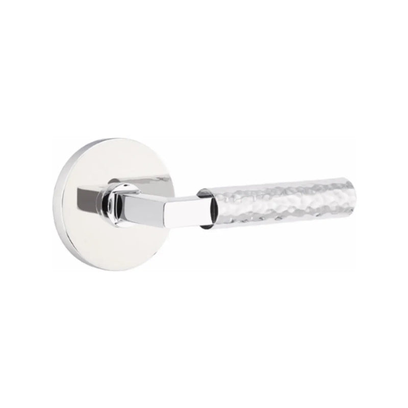 Emtek Select L-Square Hammered Lever with Disk Rosette in Polished Chrome finish