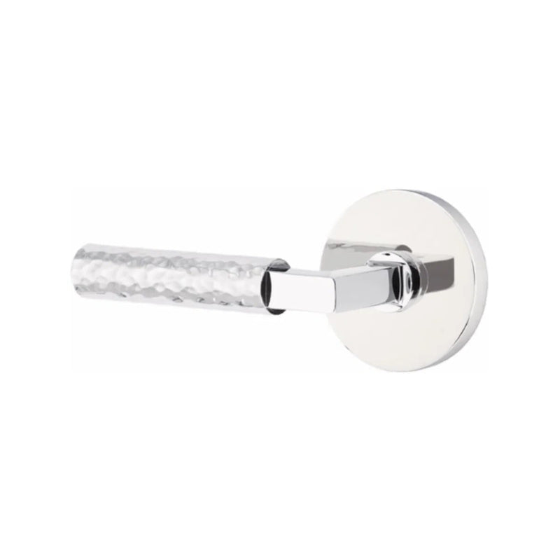 Emtek Select L-Square Hammered Lever with Disk Rosette in Polished Chrome finish