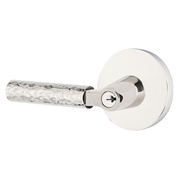 Emtek Select L-Square Hammered Lever with Disk Rosette in Polished Chrome finish