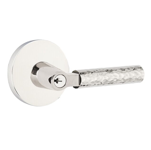 Emtek Select L-Square Hammered Lever with Disk Rosette in Polished Chrome finish