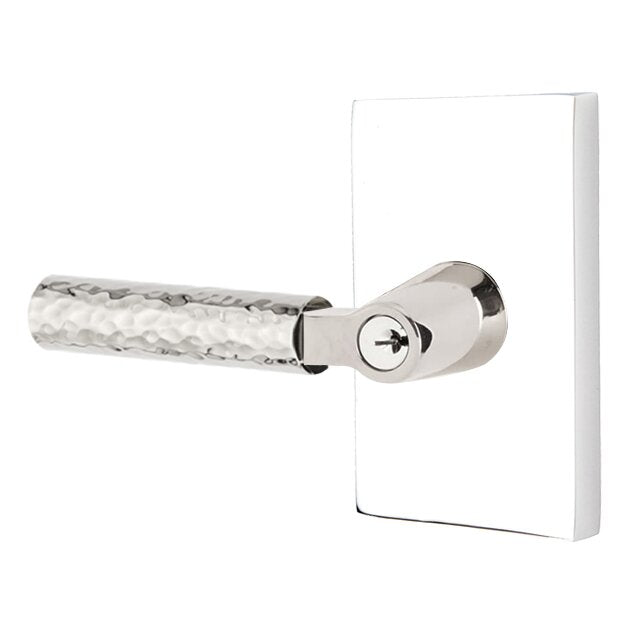 Emtek Select L-Square Hammered Lever with Modern Rectangular Rosette in Polished Chrome finish