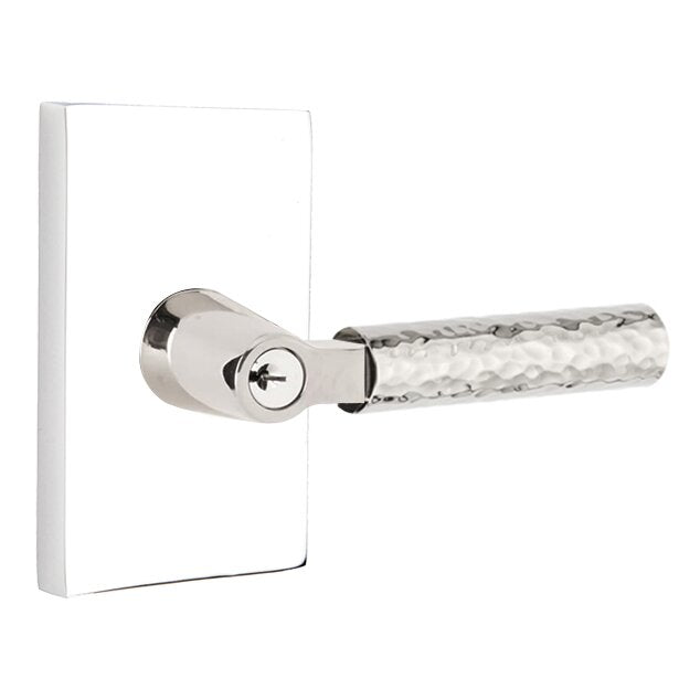 Emtek Select L-Square Hammered Lever with Modern Rectangular Rosette in Polished Chrome finish