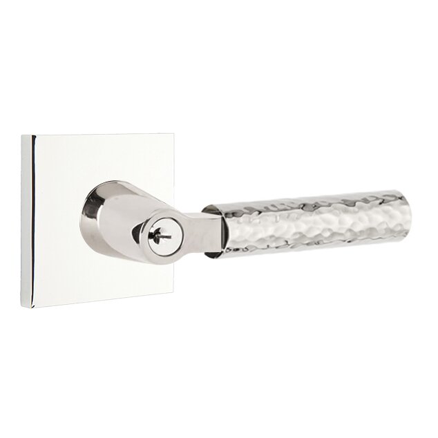 Emtek Select L-Square Hammered Lever with Square Rosette in Polished Chrome finish