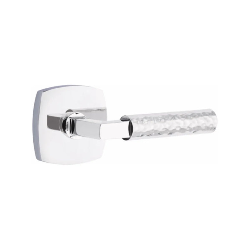 Emtek Select L-Square Hammered Lever with Urban Modern Rosette in Polished Chrome finish