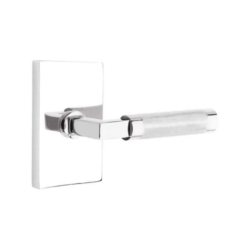 Emtek Select L-Square Knurled Lever with Modern Rectangular Rosette in Polished Chrome finish