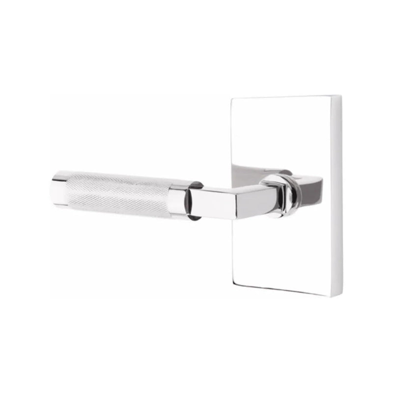 Emtek Select L-Square Knurled Lever with Modern Rectangular Rosette in Polished Chrome finish