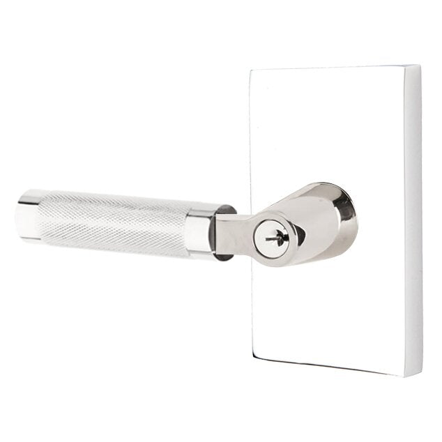 Emtek Select L-Square Knurled Lever with Modern Rectangular Rosette in Polished Chrome finish