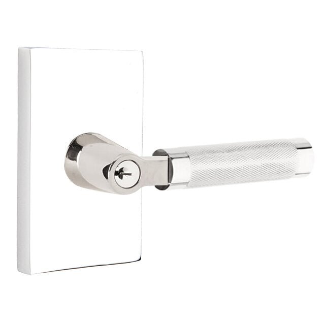 Emtek Select L-Square Knurled Lever with Modern Rectangular Rosette in Polished Chrome finish