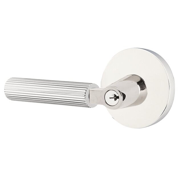 Emtek Select L-Square Straight Knurled Lever with Disk Rosette in Polished Chrome finish