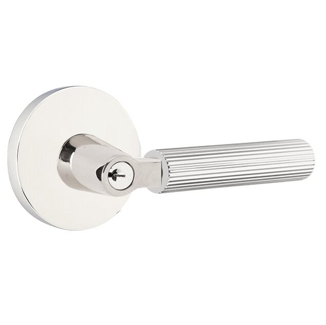 Emtek Select L-Square Straight Knurled Lever with Disk Rosette in Polished Chrome finish