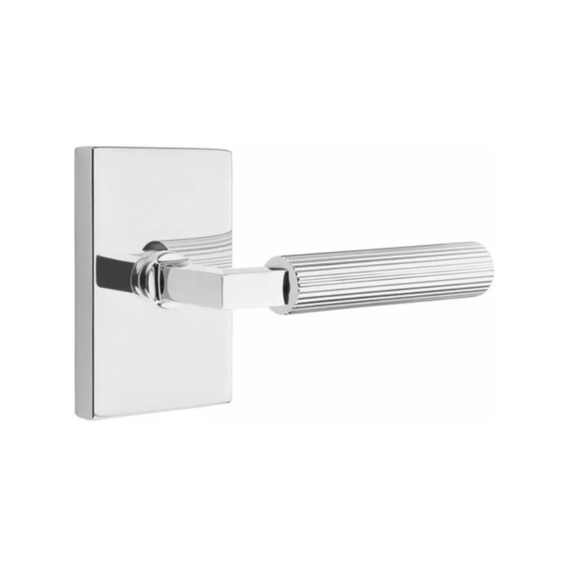 Emtek Select L-Square Straight Knurled Lever with Modern Rectangular Rosette in Polished Chrome finish