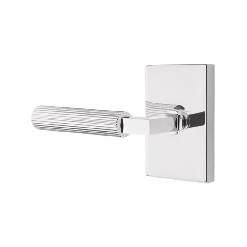 Emtek Select L-Square Straight Knurled Lever with Modern Rectangular Rosette in Polished Chrome finish