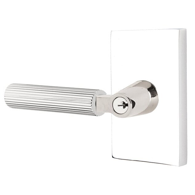 Emtek Select L-Square Straight Knurled Lever with Modern Rectangular Rosette in Polished Chrome finish