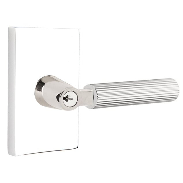 Emtek Select L-Square Straight Knurled Lever with Modern Rectangular Rosette in Polished Chrome finish