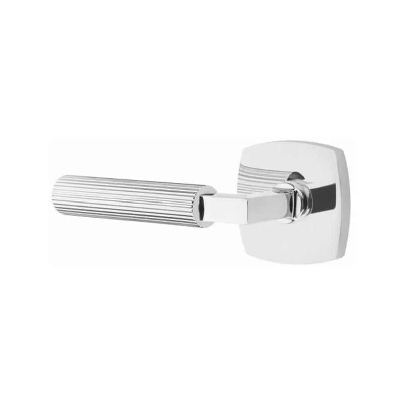 Emtek Select L-Square Straight Knurled Lever with Urban Modern Rosette in Polished Chrome finish