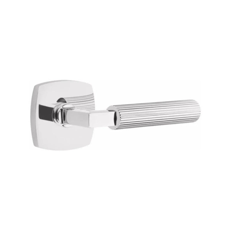 Emtek Select L-Square Straight Knurled Lever with Urban Modern Rosette in Polished Chrome finish