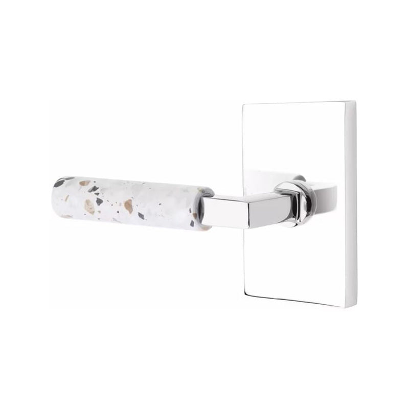 Emtek Select L-Square Terrazzo Lever with Modern Rectangular Rosette in Polished Chrome finish