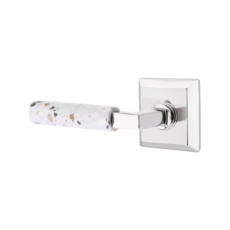 Emtek Select L-Square Terrazzo Lever with Quincy Rosette in Polished Chrome finish