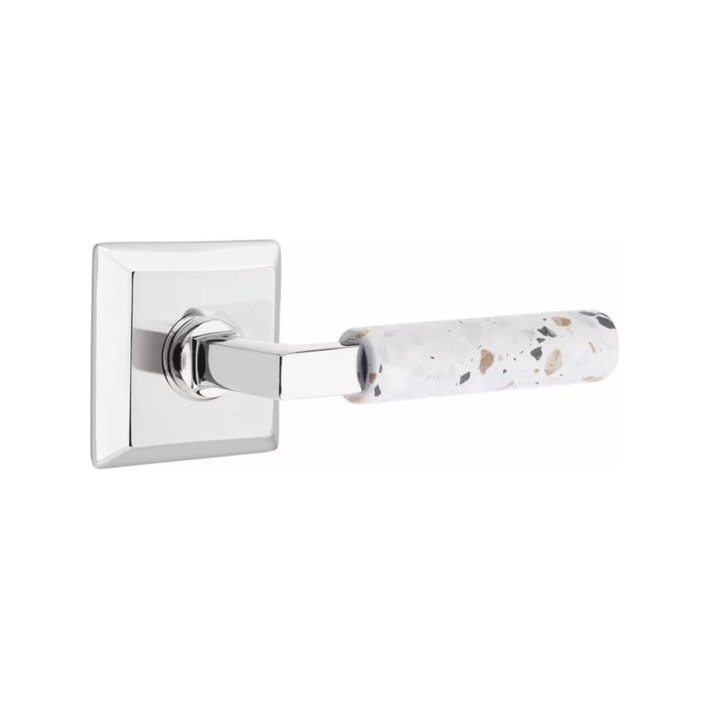 Emtek Select L-Square Terrazzo Lever with Quincy Rosette in Polished Chrome finish