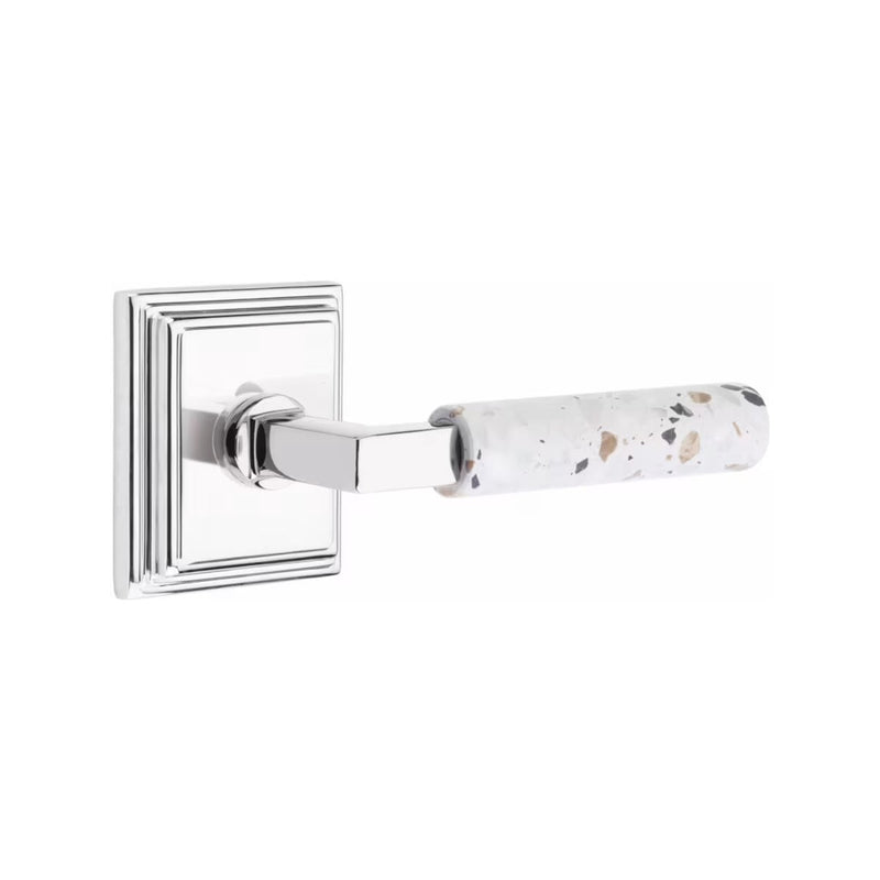 Emtek Select L-Square Terrazzo Lever with Wilshire Rosette in Polished Chrome finish