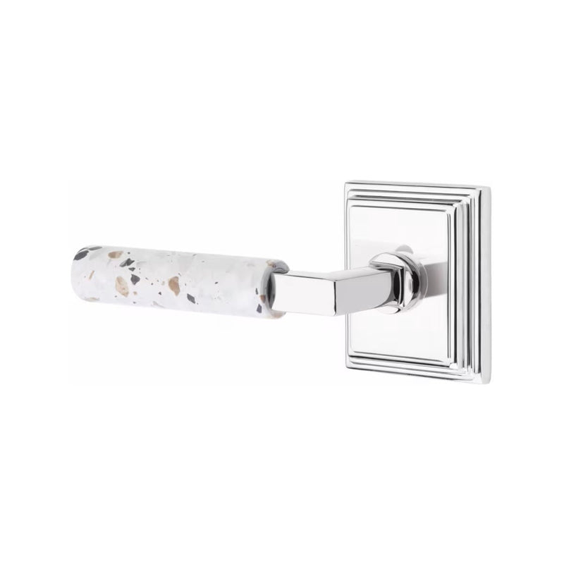 Emtek Select L-Square Terrazzo Lever with Wilshire Rosette in Polished Chrome finish