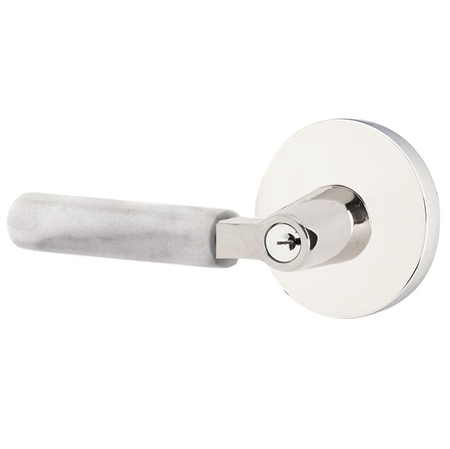 Emtek Select L-Square White Marble Lever with Disk Rosette in Polished Chrome finish