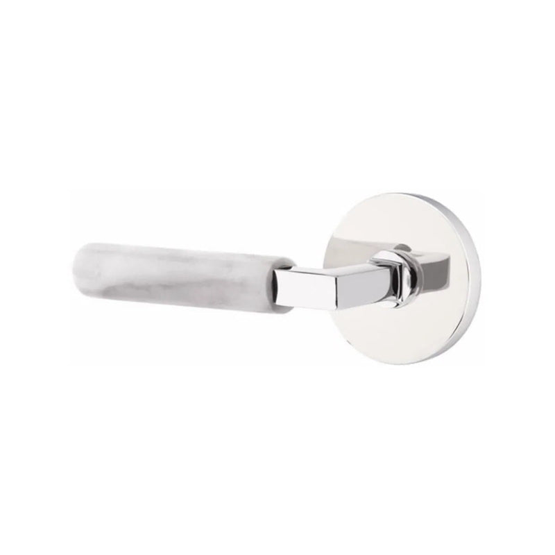 Emtek Select L-Square White Marble Lever with Disk Rosette in Polished Chrome finish