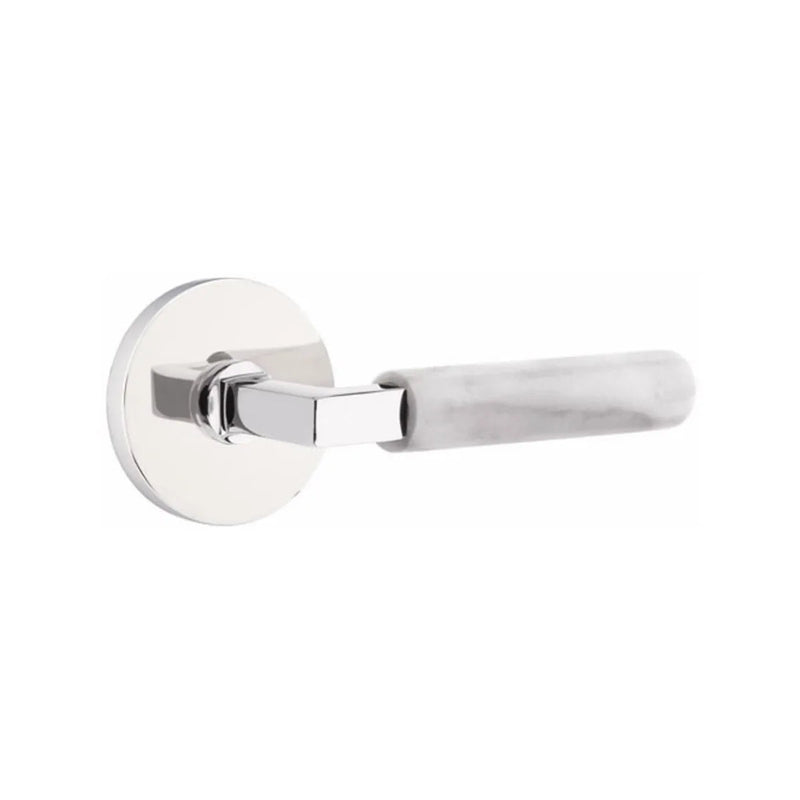 Emtek Select L-Square White Marble Lever with Disk Rosette in Polished Chrome finish