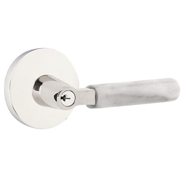 Emtek Select L-Square White Marble Lever with Disk Rosette in Polished Chrome finish