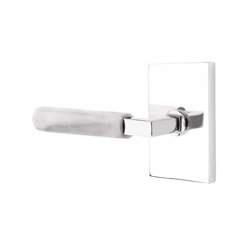 Emtek Select L-Square White Marble Lever with Modern Rectangular Rosette in Polished Chrome finish