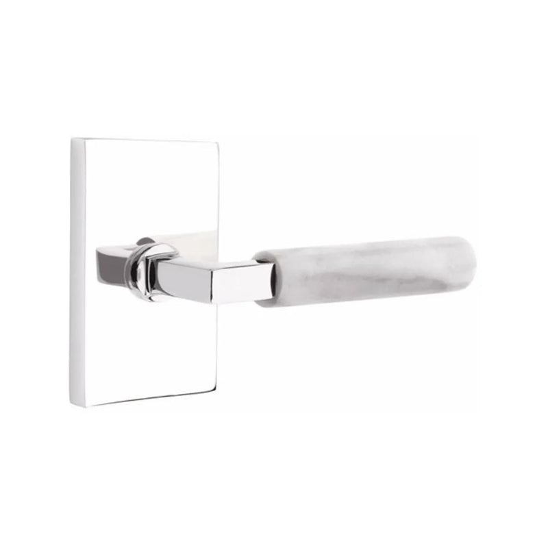 Emtek Select L-Square White Marble Lever with Modern Rectangular Rosette in Polished Chrome finish