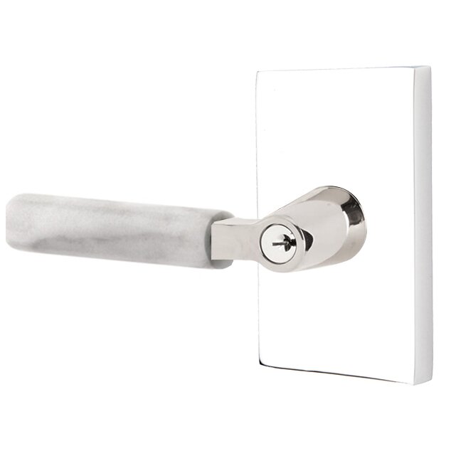 Emtek Select L-Square White Marble Lever with Modern Rectangular Rosette in Polished Chrome finish