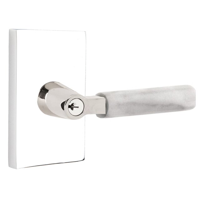 Emtek Select L-Square White Marble Lever with Modern Rectangular Rosette in Polished Chrome finish