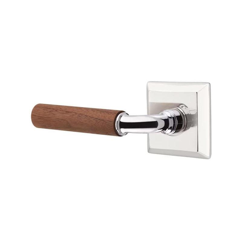 Emtek Select R-Bar Dark Walnut Lever with Quincy Rosette in Polished Chrome finish