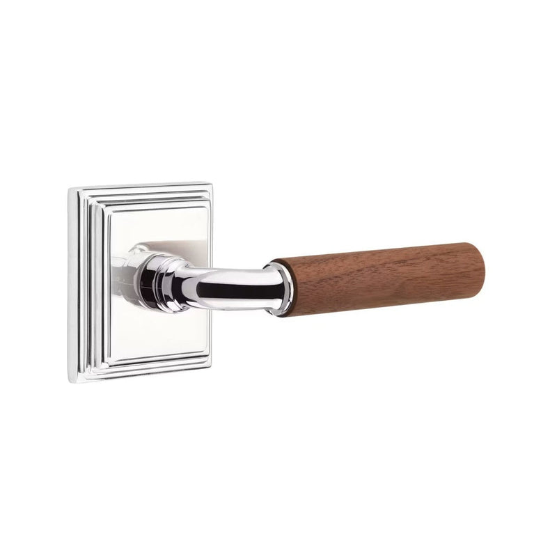 Emtek Select R-Bar Dark Walnut Lever with Wilshire Rosette in Polished Chrome finish