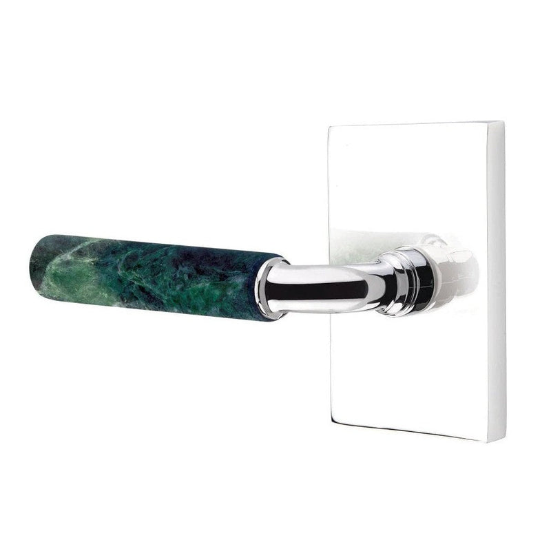 Emtek Select R-Bar Green Marble Lever with Modern Rectangular Rosette in Polished Chrome finish