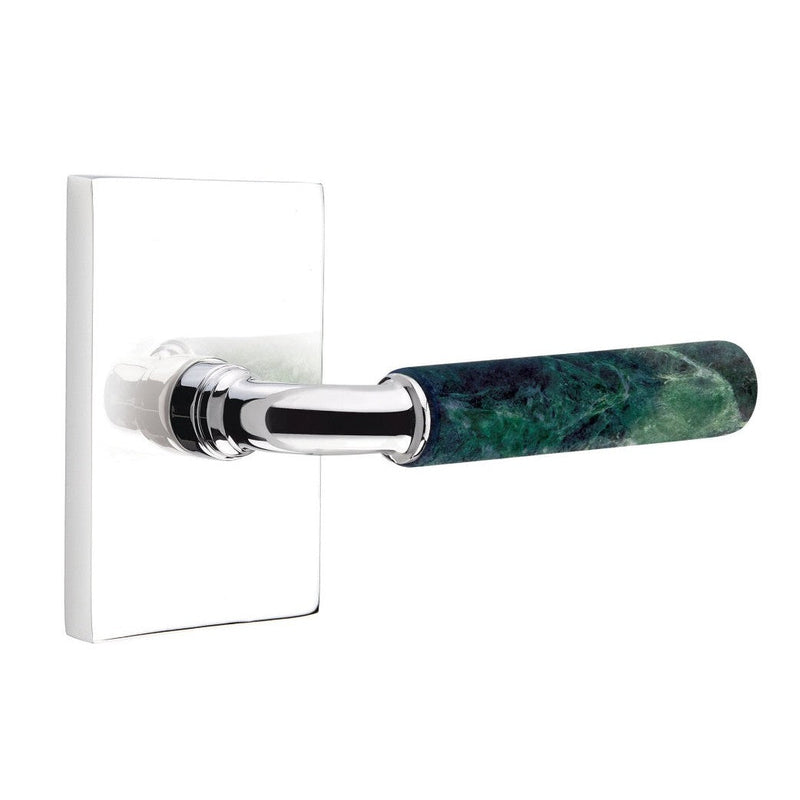 Emtek Select R-Bar Green Marble Lever with Modern Rectangular Rosette in Polished Chrome finish