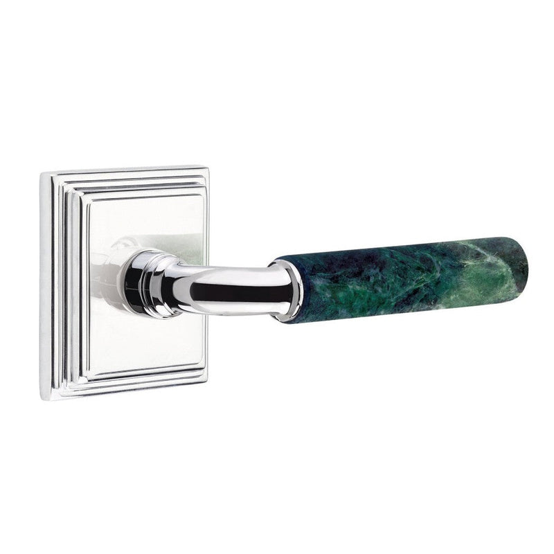 Emtek Select R-Bar Green Marble Lever with Wilshire Rosette in Polished Chrome finish