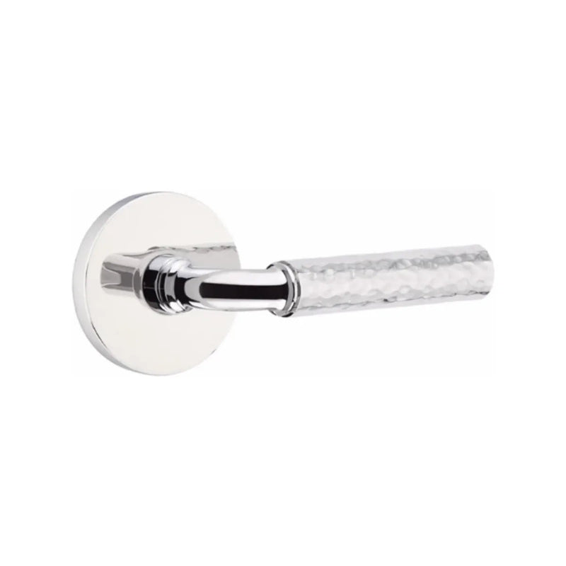 Emtek Select R-Bar Hammered Lever with Disk Rosette in Polished Chrome finish