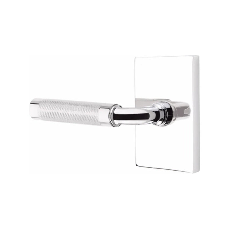 Emtek Select R-Bar Knurled Lever with Modern Rectangular Rosette in Polished Chrome finish