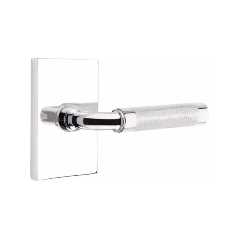 Emtek Select R-Bar Knurled Lever with Modern Rectangular Rosette in Polished Chrome finish