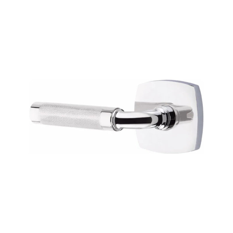 Emtek Select R-Bar Knurled Lever with Urban Modern Rosette in Polished Chrome finish