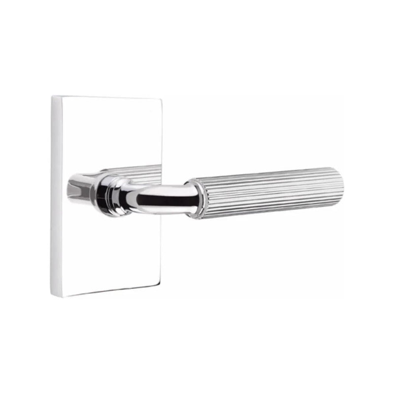 Emtek Select R-Bar Straight Knurled Lever with Modern Rectangular Rosette in Polished Chrome finish