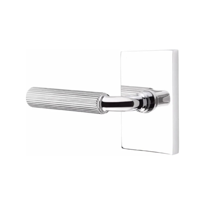 Emtek Select R-Bar Straight Knurled Lever with Modern Rectangular Rosette in Polished Chrome finish