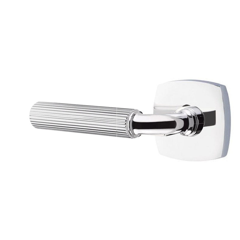 Emtek Select R-Bar Straight Knurled Lever with Urban Modern Rosette in Polished Chrome finish