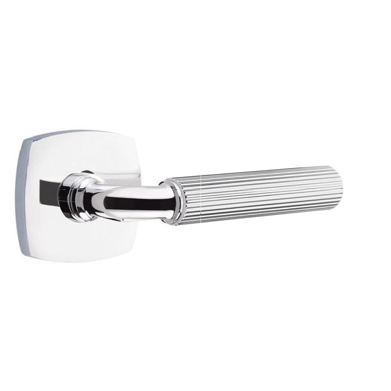 Emtek Select R-Bar Straight Knurled Lever with Urban Modern Rosette in Polished Chrome finish