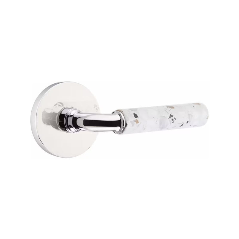 Emtek Select R-Bar Terrazzo Lever with Disk Rosette in Polished Chrome finish