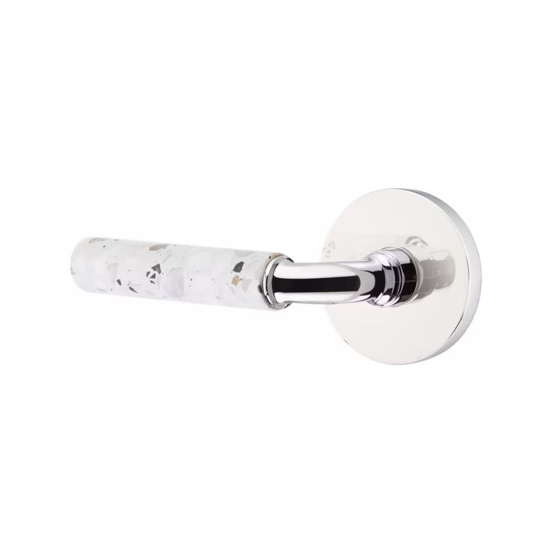 Emtek Select R-Bar Terrazzo Lever with Disk Rosette in Polished Chrome finish