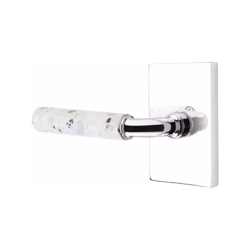 Emtek Select R-Bar Terrazzo Lever with Modern Rectangular Rosette in Polished Chrome finish